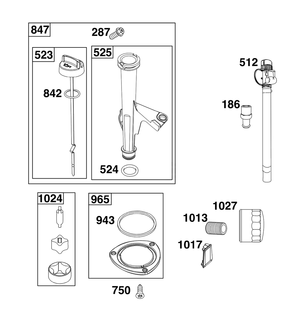 Lubrication Group Diagram and Parts List for 40N877-0070-B5  Briggs and Stratton Engine